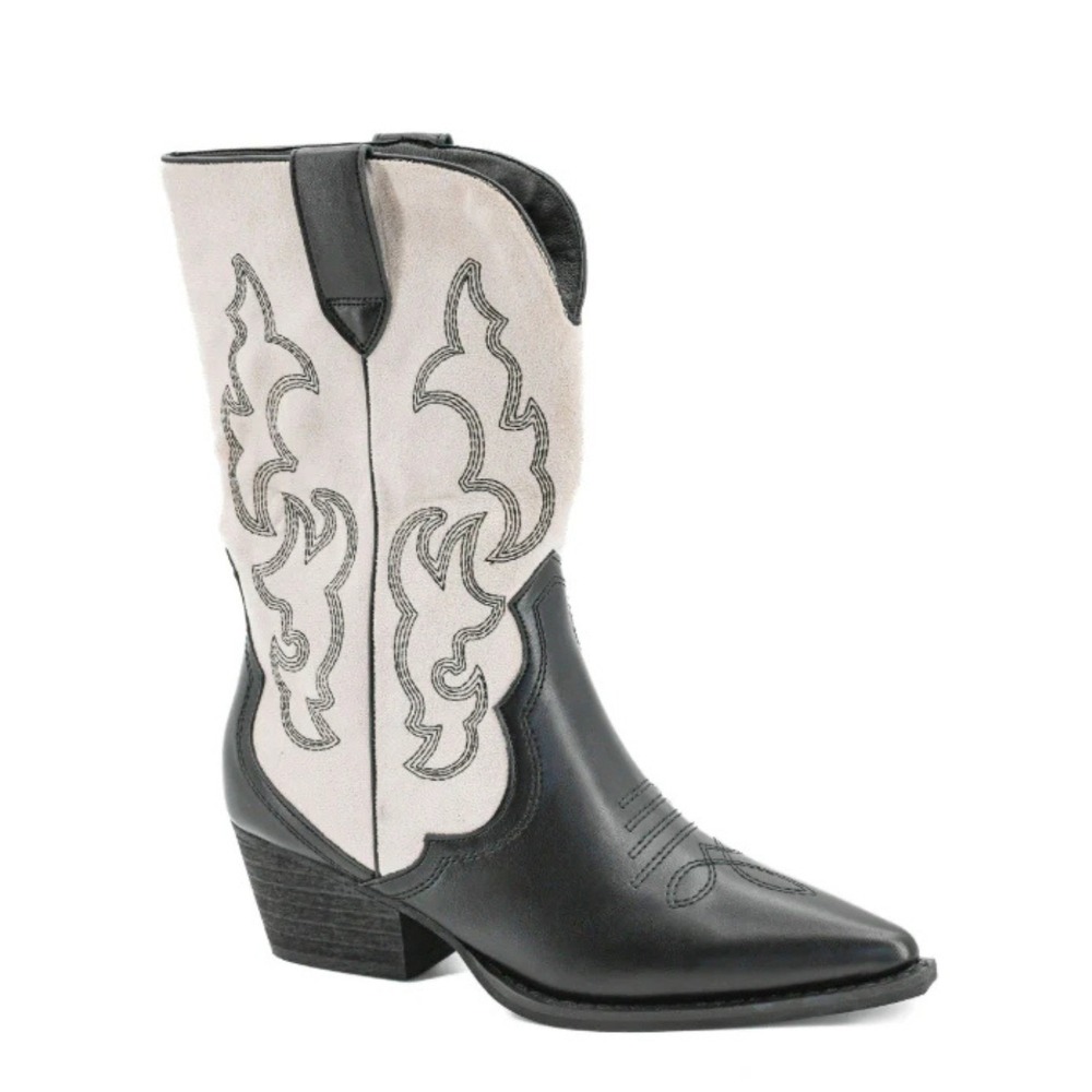CORKYS Somebodys Problem Mid Calf Western Cowboy Boots Black White 7 NWT‎